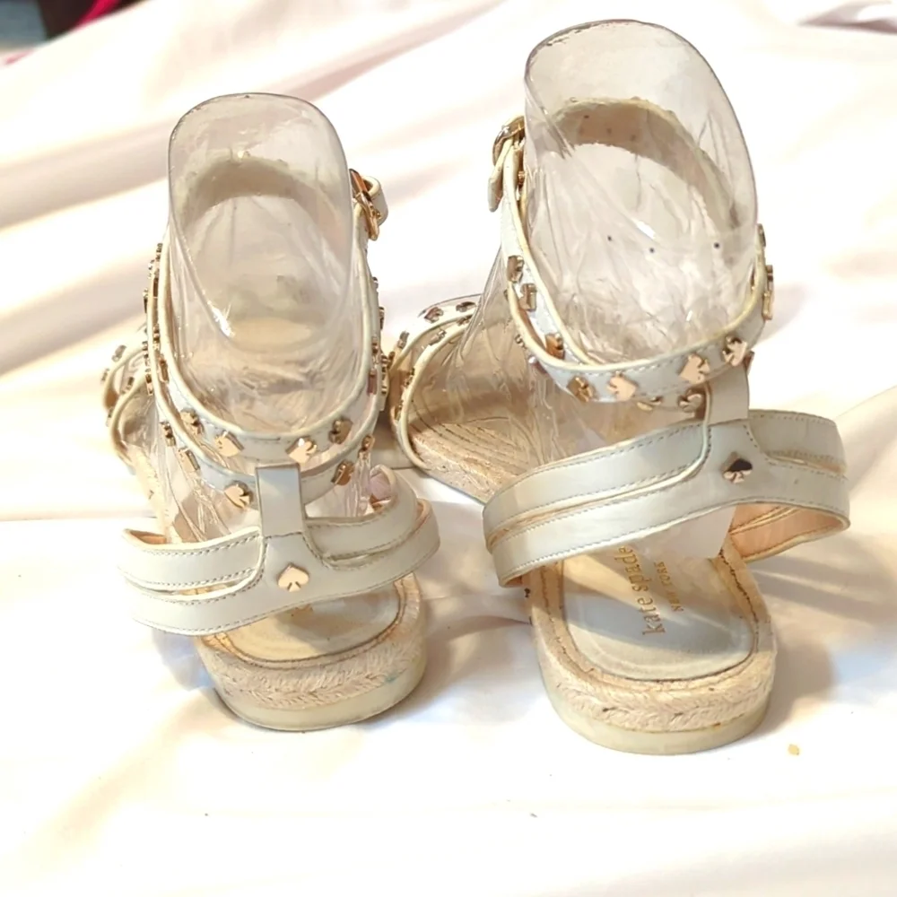 Kate Spade White Espadrilles with Gold Spade Logos on Straps Size 9.5